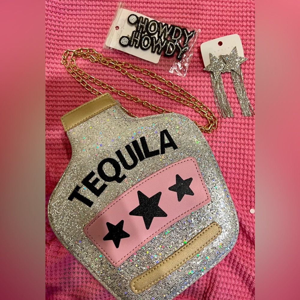 Silver Sequin Tequila bag and accessories